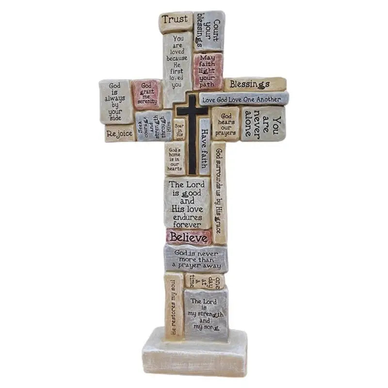 Inspirational Standing Cross  Covered In Encouraging Words And Phrases