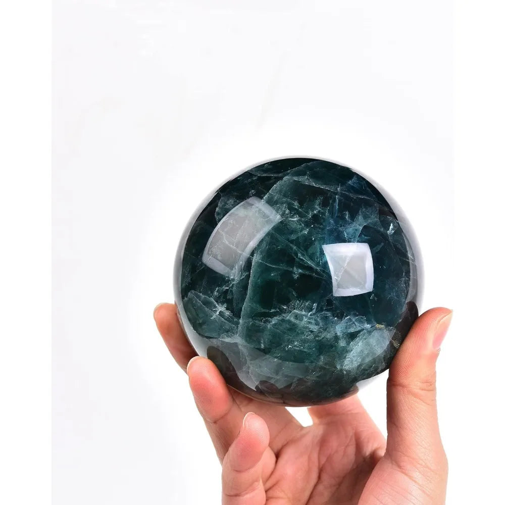 Green Fluorite Crystal Ball with Wooden Stand