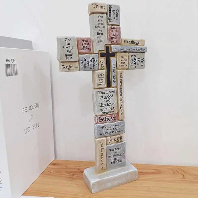 Inspirational Standing Cross  Covered In Encouraging Words And Phrases