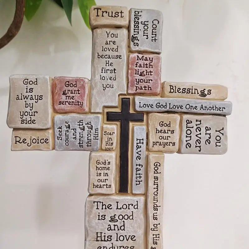 Inspirational Standing Cross  Covered In Encouraging Words And Phrases