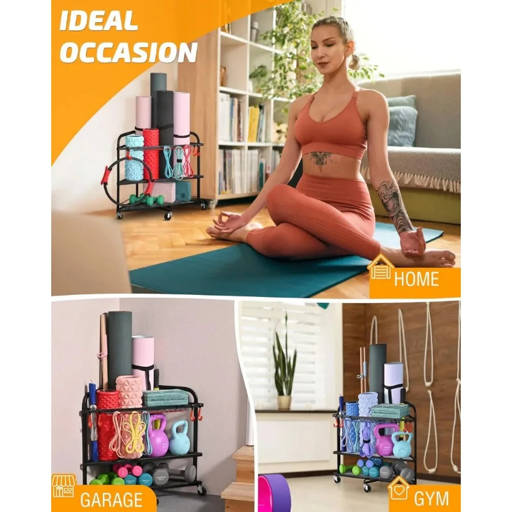 Home Gym Storage Rack for Yoga Mat, Foam Roller, Resistance Bands, Yoga Block and Dumbbells