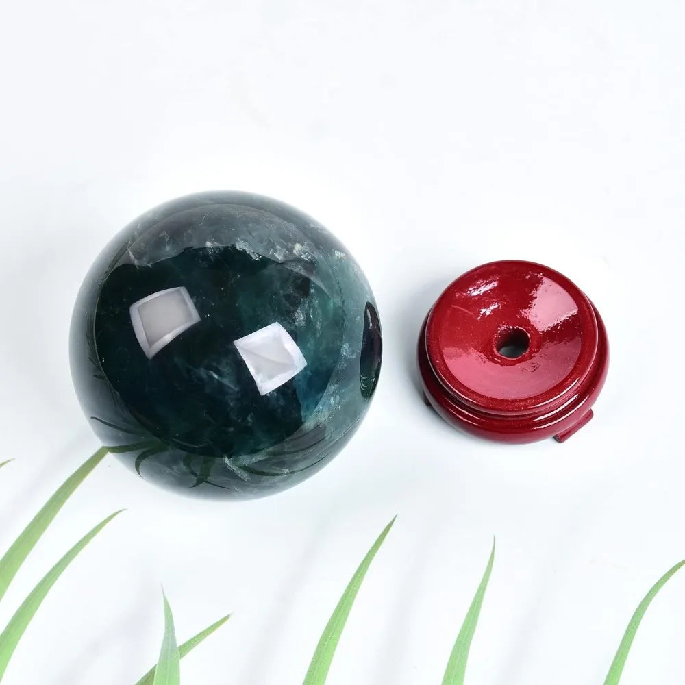 Green Fluorite Crystal Ball with Wooden Stand