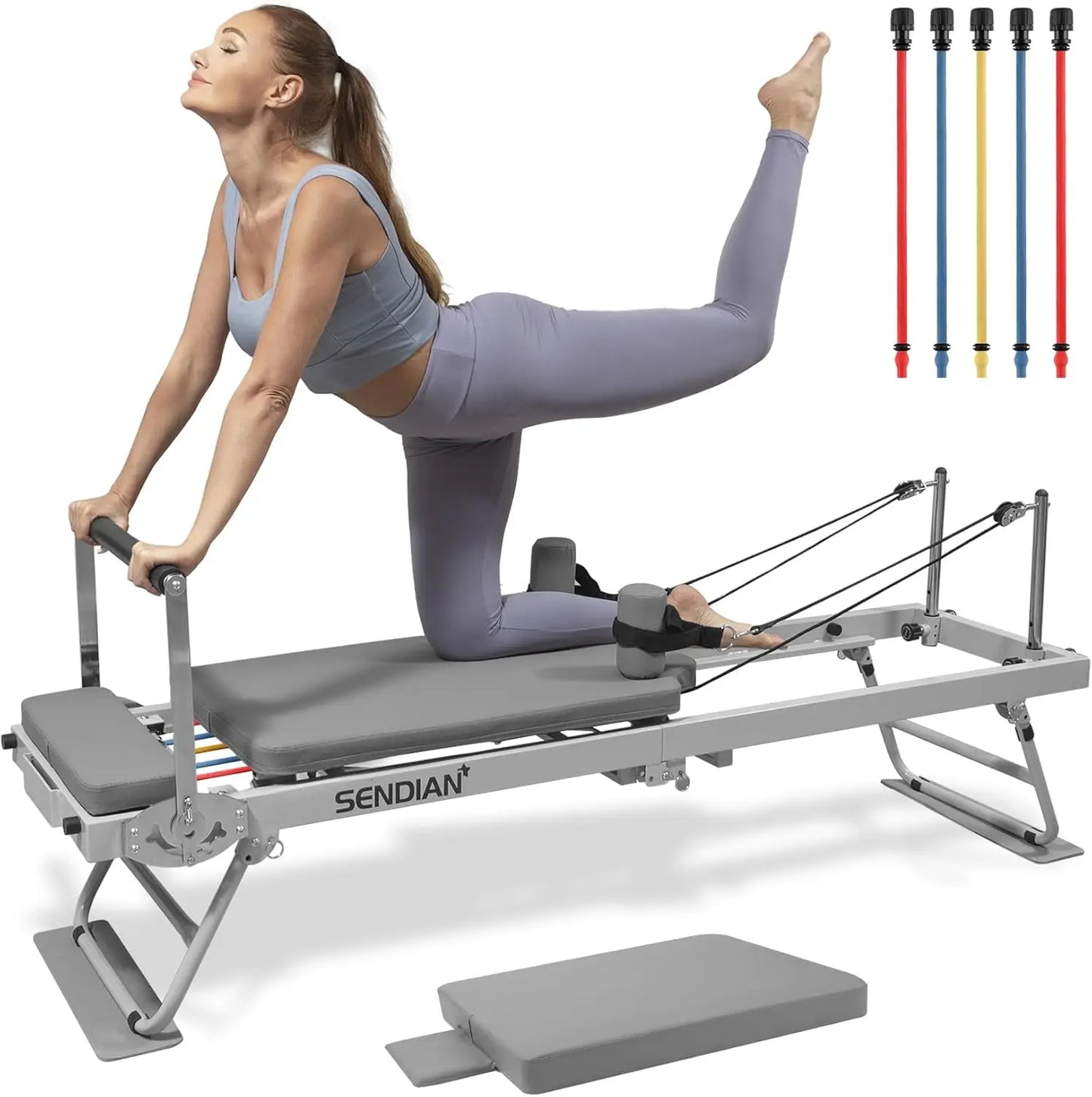 SENDIAN Foldable Pilates Equipment and Box for Home Workouts,Pilates Reformer Machine for Home Gym, Pilates Exercise Equipment w